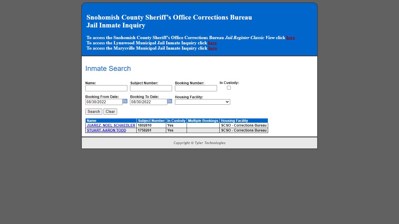 Inmate Search - Jail Register